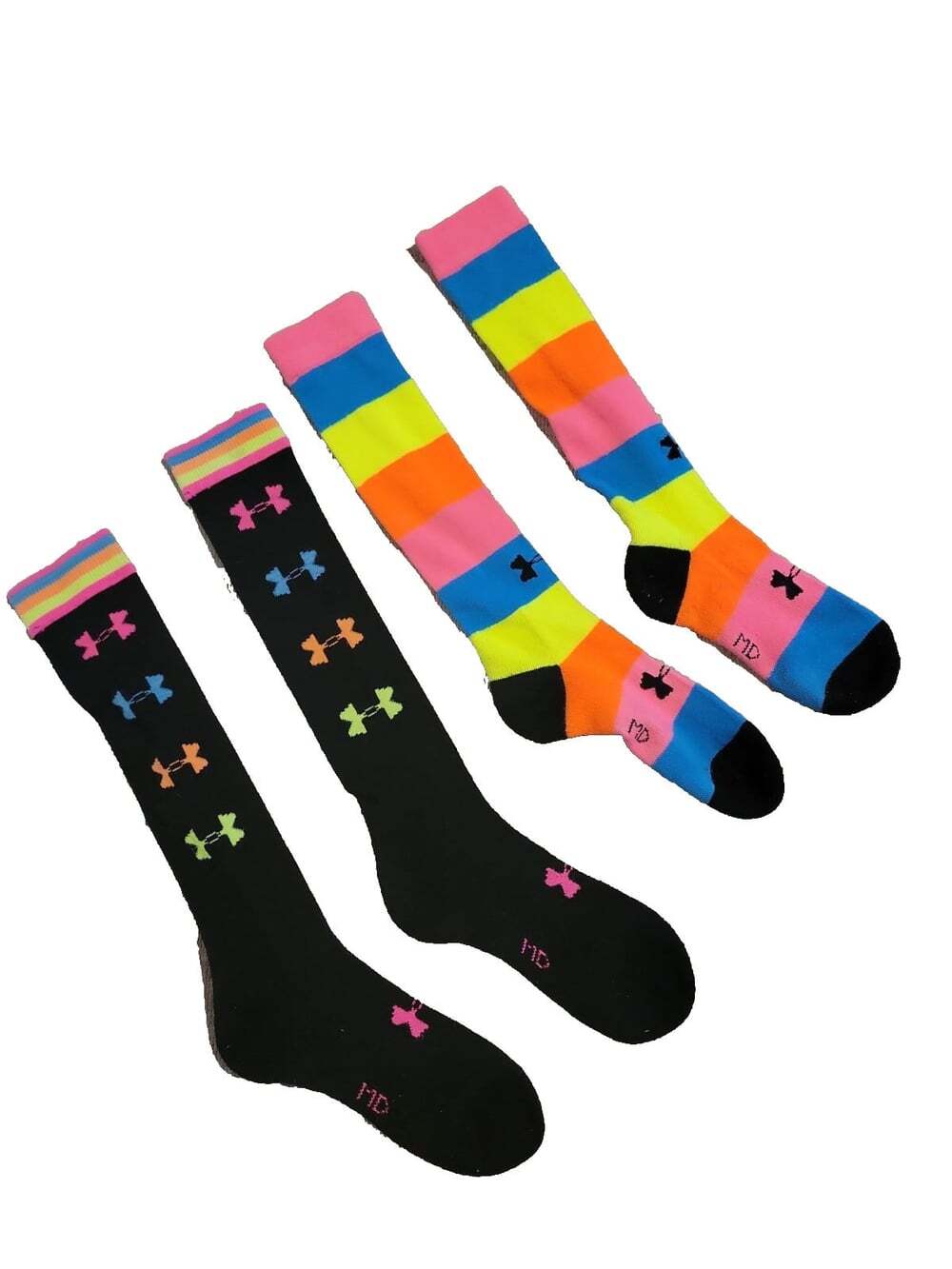Under Armour UA Cross Fit Soccer Socks - Size Medium Womens Neon Rainbow party